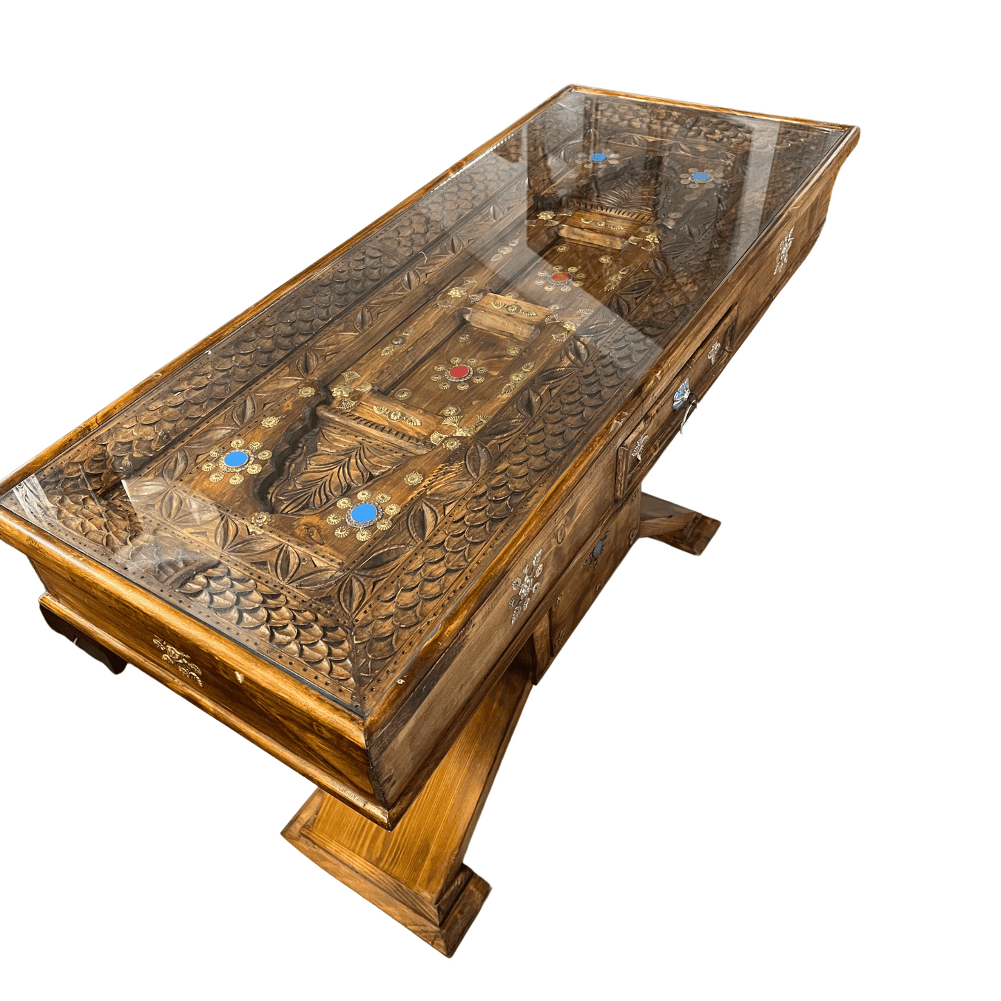 Hand Crafter Swati Lobby Console Brass and Stone Work on Wood