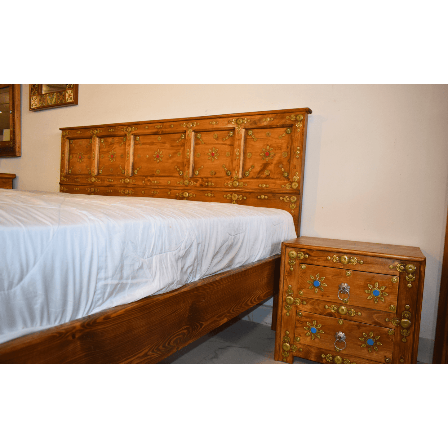 Swati Wooden Bed set Brass & Stone Work