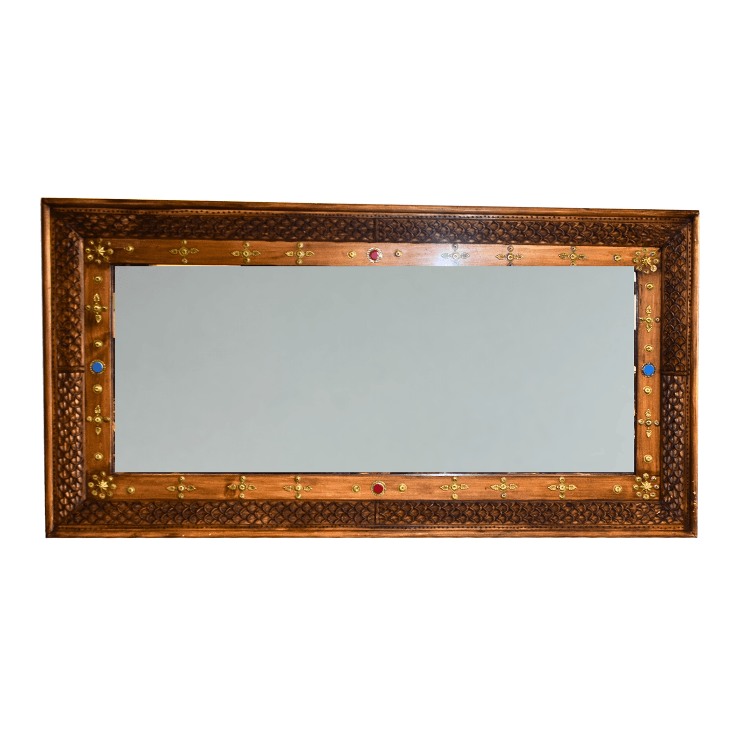 Wall Mirror Frame Carving and Brass Work