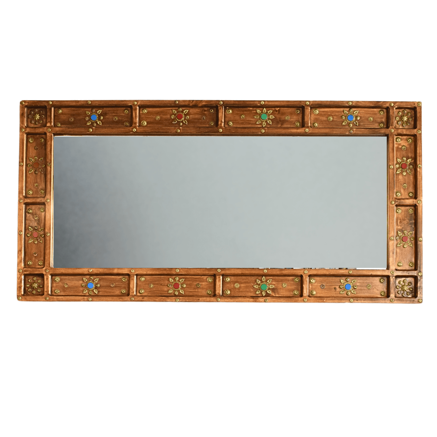 Wall Mirror Frame Elegant Brass and Stone Work