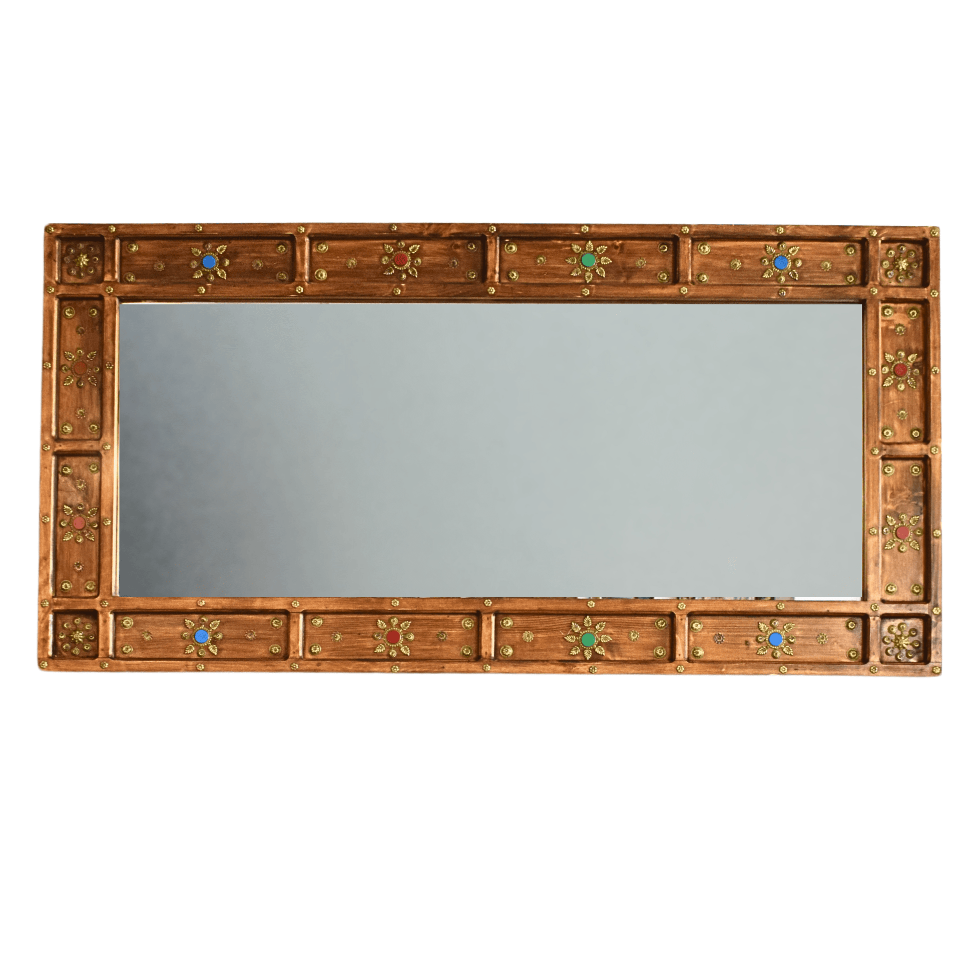 Wall Mirror Frame Elegant Brass and Stone Work